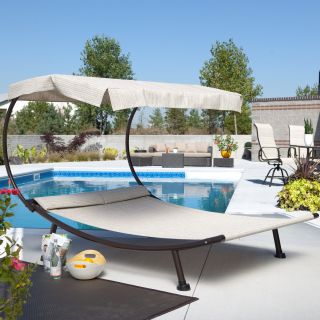 Del Rey Double Chaise Lounge with Canopy   Outdoor Chaise Lounges