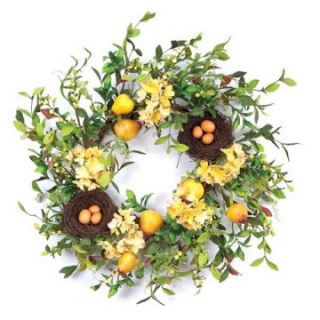 22 in. Hydrangea and Pear with Nest Polyester Wreath   Wreaths