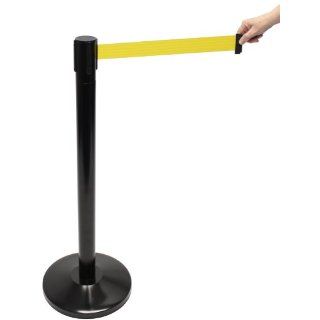 Accuform Signs PRB842YL Steel Blockade Retractable Belt Tape Facility Traffic Control Barrier, 2" Width, Black Post/Yellow Belt Tape Industrial Safety Rope Barriers