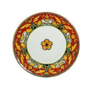 Fima Deruta Broccato Rosso Hand Painted Italian Ceramic 8.75 inch Salad Plate Smooth Rim   Handmade in Italy Kitchen & Dining