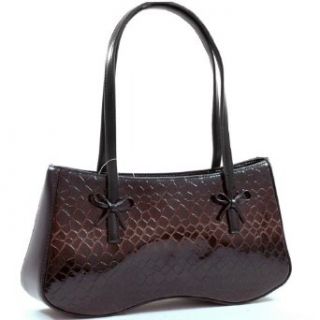 Dasein Women's Shiny Croco Embossed Leather Like Shoulder Bag Handbag 2 Tone  Black/Brown Clothing