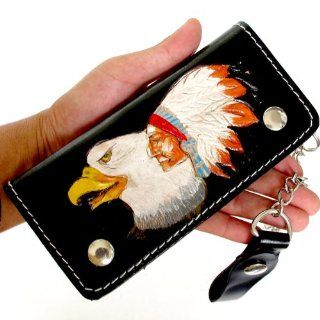 BIKER / TRUCKER CLUTCH WALLET WITH SAFTY CHAIN ** COOL GENUINE COW LEATHER 