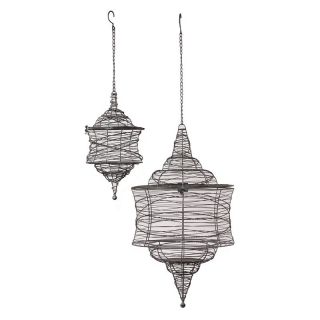Urban Trends Hanging Wire Lantern   Set of 2   Candle Holders