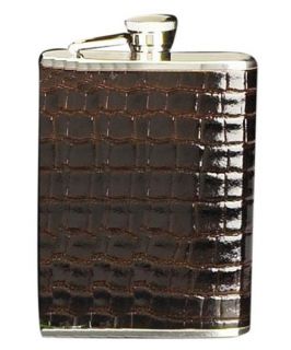Stainless Steel Chrome/Brown "Croco" Leather Flask   Bar Supplies