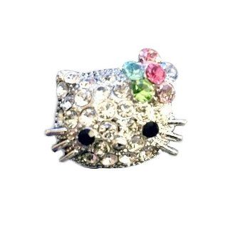 Multi Color Flower Ribbon Crystal Rhinestones Pave Encrusted Kitty Adjustable Band Ring Jewelry