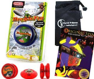 Duncan Dragonfly YoYo (Blue) Professional Ball Bearing YoYos with Travel Bag + 75 Yo Yo Tricks DVD Pro YoYos For Kids and Adults Toys & Games