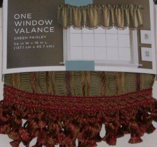 Home Green & Red Paisley Stripe Window Valance with Fringe Curtain Topper   Window Treatment Valances