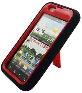 Armor 3 in 1 High Impact Combo Hard Soft Gel Case Stand for LG Marquee LS 855, Boost Mobile  Black/Red Cell Phones & Accessories