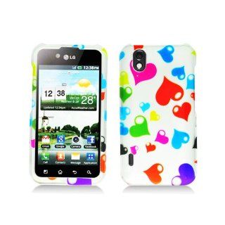 White Rainbow Heart Hard Cover Case for LG Ignite 855 Marquee LS855 Sprint LG855 Boost L85C NET10 Straight Talk Optimus Black P970 L85C Majestic US855 US Cellular Cell Phones & Accessories