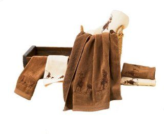 HiEnd Accents Embroidered Team Roping Towel Set, Brown   Western Towel Set