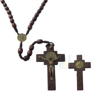 Great for Men or Boys, Brown Catholic & Religious St. Benedict Medal (Front and Back) Wooden Rosary. St. Benedict Medal (Front and Back) on the Crucifix and St. Benedict Medal Center (Front and Back). 11x8mm Bead. Catholic Saint Benedict Patron Saint o