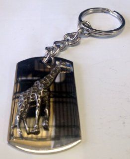 Giraffe African Animal Pewter Metal Emblem   Metal Ring Key Chain
