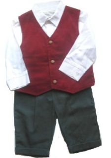 Burgundy Corduroy Vest, Pin Stripe Shirt and Grey Pant set (12 month) Clothing