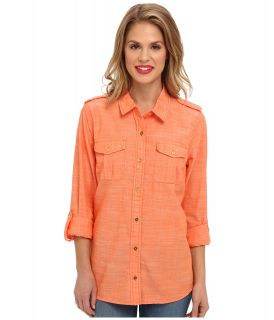 Jones New York Roll Sleeve Shirt Womens Long Sleeve Button Up (Orange)
