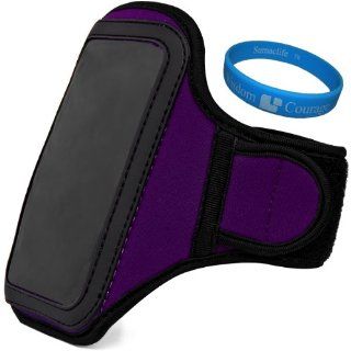 Purple Plum VG Water Resistant Hardcore Neoprene Workout Armband with 2 Piece Adjustable Velcro Strap for BlackBerry Z10 Smart Phone + SumacLife TM Wisdom Courage Wristband Cell Phones & Accessories