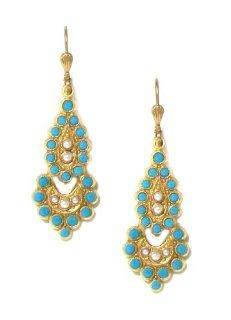 Catherine Popesco 14K Gold Plated Dangle Earrings with Turquoise Swarovski Crystals Catherine Popesco Jewelry