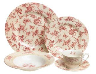 Queen's China Toile de Jouy Cranberry 20 Piece Dinnerware Set, Service for 4 Kitchen & Dining