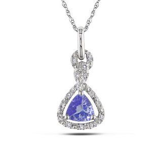 10k White Gold Tanzanite and Accent Diamond Pendant (0.08 Cttw, G H Color, I2 I3 Clarity), 17" Jewelry