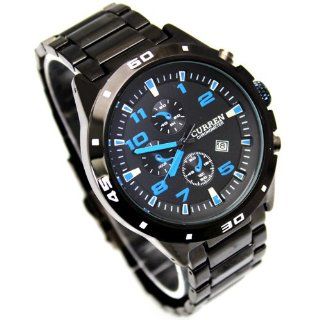 Sport Water Quartz Hours Date Hand Blue Dial Clock Men Steel Wrist Watch Watches