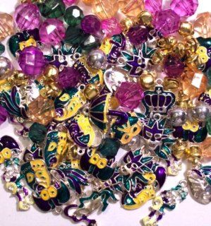 Roxy Jewels   BIG LOT 24 Assorted MARDI GRAS   Fat Tuesday   New Orleans Craft Charms, Plus Bonus Beads 