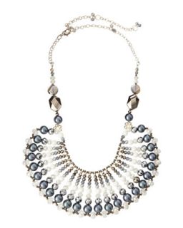 Crystal and Pearl Bib Necklace, Gray Mix