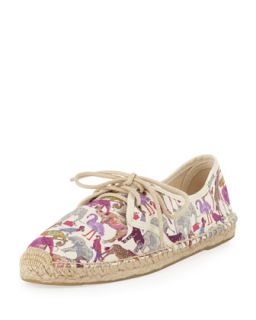 Womens Derby Lace Up Canvas Espadrille Flat, Zoo Party   Soludos