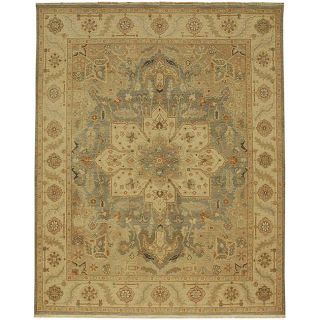 Hand knotted Gold/ Blue Wool Rug (9 X 12)