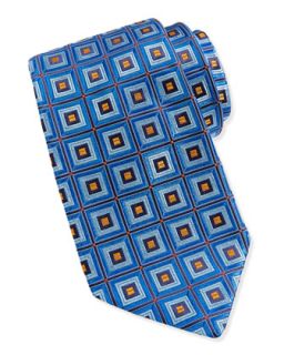 Modern Square Silk Jacquard Tie, Blue