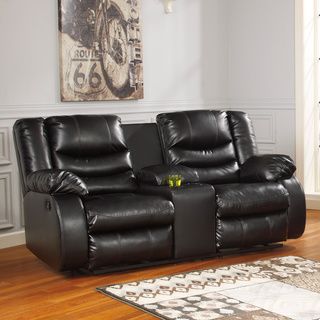 Signature Design By Ashley Linebacker Durablend Black Double Reclining Loveseat With Console