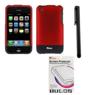 GTMax Red/Black Rubberized Slider Hard Cover Case + LCD SCreen Protector + Stylus Pen for Apple Iphone 3Gs 3G S, 3G Smartphone Electronics