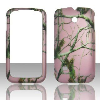 2D Pink Camo Tree Huawei Ascend II 2 M865 / Prism Cricket, U.S. Cellular, T Mobile Hard Case Snap on Rubberized Touch Case Cover Faceplates Cell Phones & Accessories