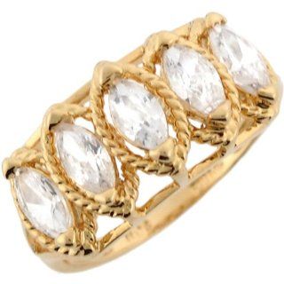 10k Yellow Gold Marquise White CZ Five Stone Anniversary Ladies Ring Jewelry
