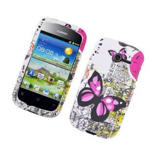 For Huawei Ascend Y M866 H866C Hard RUBBERIZED Case Two Pink Butterflies 