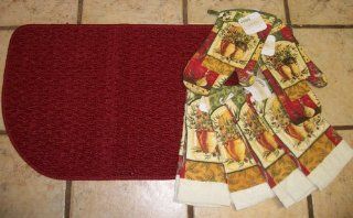 Red 18 x 27 Inch Slice Rug with Matching Tuscuny Dish Towel Set Kitchen Mats Kitchen & Dining