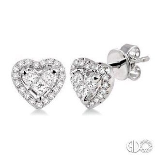 1/2 Ctw Heart Shape Round and Princess Cut Diamond Earrings in 14K White Gold Jewelry