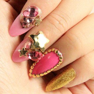 Fashion Japanese 3D Nail Art "HOT PINK" 10 full handmade 3D JEWELRY Nails Sold By FATTYCAT  Beauty Products  Beauty