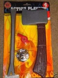 4 Fireman Firefighter Halloween Costume Dress up Accessories Axe Badge Whistle & Crowbar Toys & Games