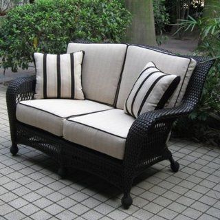 Ebony All Weather Wicker Loveseat and Cushions