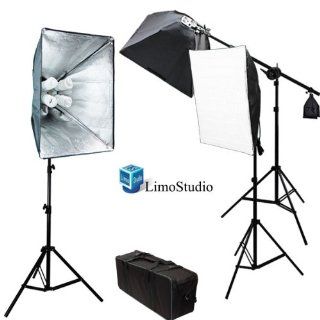 LimoStudio Photo Video Studio 2400 Watt Softbox Continuous Light Kit with Overhead Head Light Boom Kit, 2 x Softbox Light Kit, 1 x Softbox Light Kit on Boom Kit, All Light Boxes Come with 4 x 45 Watt 6500K CFL Total 12 Bulbs, Carrying Case, AGG891  Photog