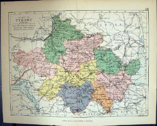Antique Print of Philips Map 1882 Ireland County Tyrone Omagh Dungannon  
