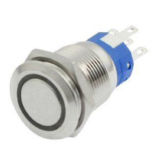 DC 24V Blue Pilot LED Light 19mm Round Momentary Push Button Switch SPDT 5 Pin   Wall Light Switches  