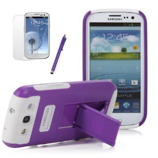 ATC White+Purple Kickstand Hybrid Case Hard Gel Cover w/ Stand for Samsung Galaxy S3 I9300 (Verizon, Sprint, T Mobile, AT&T) Cell Phones & Accessories