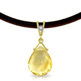 17" Brown Leather Necklace with 6.50ct Genuine Citrine Pendant Jewelry
