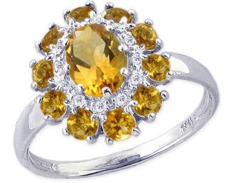 14K White Gold Gemstone and Diamond Flower Ring Citrine, size5 diViene Jewelry