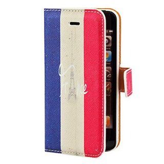 Eiffel Towel in France Flag Pattern PU Full Body Case with Card Slot and Stand for iPhone 5/5S  Cell Phone Carrying Cases  Sports & Outdoors