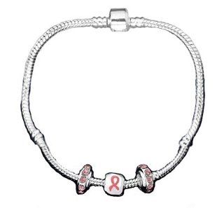 Pandora Style Breast Cancer Awareness Silver Charm Bracelet Jewelry