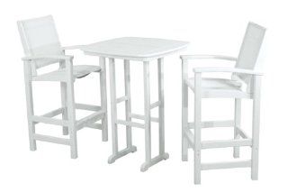 POLYWOOD PWS156 1 WH901 Coastal 3 Piece Bar Set, White/White Sling  Outdoor And Patio Furniture Sets  Patio, Lawn & Garden