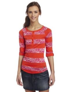 Southpole Juniors Light Weight Lace Fabric Henley Tee with Roll Up Sleeves, Mandarin, Small Fashion T Shirts