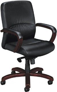 Basyx VL882NSP11 VL880 Series Managerial Mid Back Leather Chair with Mahogany Trim   Task Chairs