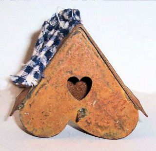 "ABC Products"   Mini ~ Primitive Rusty Tin  Heart Shaped   Bird House (With Fabric Accent).   Home And Garden Products